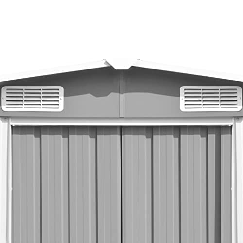 vidaXL Outdoor Storage Shed, Garden Shed, Metal Storage Shed, Backyard Shed for Patio Lawn Porch Bicycles Gardening Tools Lawn Mowers, Gray 101.2" x 192.5" x 71.3"