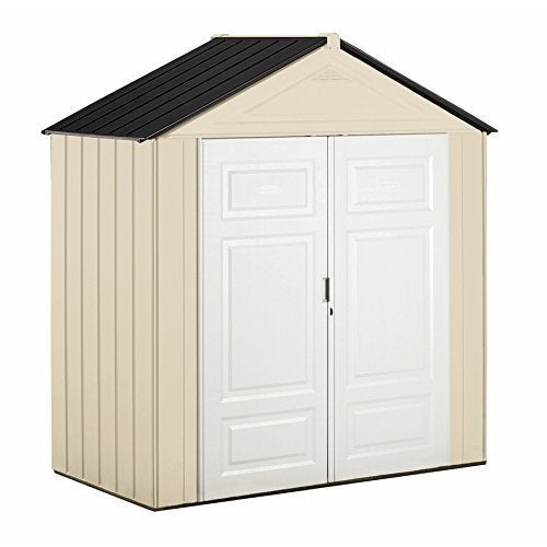 Rubbermaid Resin Weather Resistant Outdoor Storage Shed, 7 x 3.5 ft., Maple/Sandstone, for Garden/Backyard/Home/Pool 7'x3.5' Sandstone