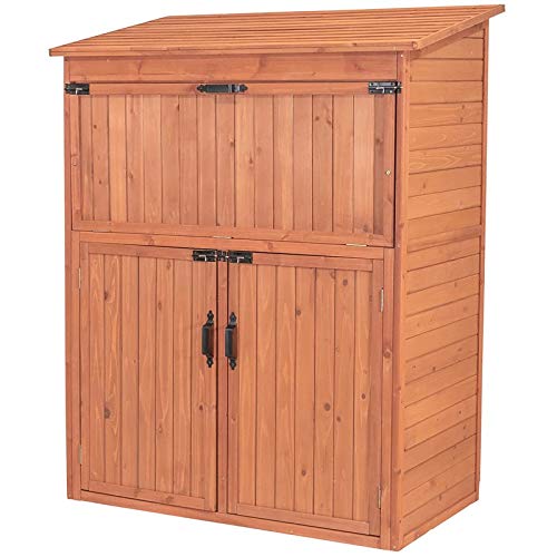 Leisure Season SCT1753 Armoire de rangement avec table rabattable – Marron – Grandes armoires verticales extérieures et intérieures pour jardinage, garage – Organiseur d'outils avec compartiments et étagères pour jardin, arrière-cour 