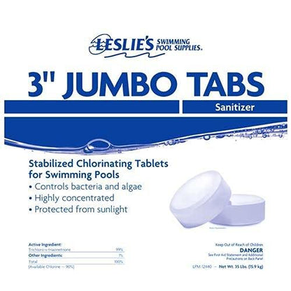 Tablettes de chlore Leslie's Jumbo 3 pouces pour la désinfection des piscines - Stabilisées - Emballées individuellement - Dissolution lente - 90 % de chlore disponible - Tri-Chlor - 35 livres 171549