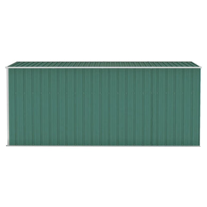 GOLINPEILO Abri de jardin extérieur mural en métal, abri de jardin utilitaire en acier, abri de jardin en acier avec doubles portes coulissantes, rangement utilitaire et outils, vert 46,5"x150,4"x70,1" 46,5"x150,4"x70,1" "(Mural) 