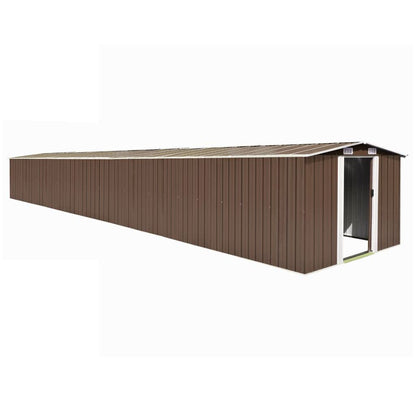 GOLINPEILO Large Outdoor Garden Shed with Sliding Doors and Vents Galvanized Steel Outdoor Tool Shed Pool Supplies Organizer Outside Shed for Backyard Yard Lawn Mower 101.2"x389.8"x71.3" Brown 101.2"x389.8"x71.3"