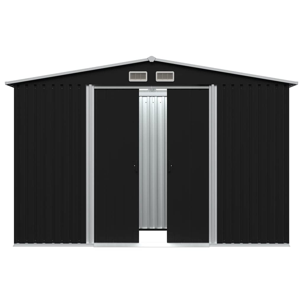 CHARMMA Outdoor Garden Storage Shed with Sliding Doors and Vents Galvanized Steel Outdoor Tool Shed Pool Supplies Organizer Anthracite for Patio, Backyard, Lawn 9'x7'x6'(W x D x H) 101.2"x80.7"x70.1"