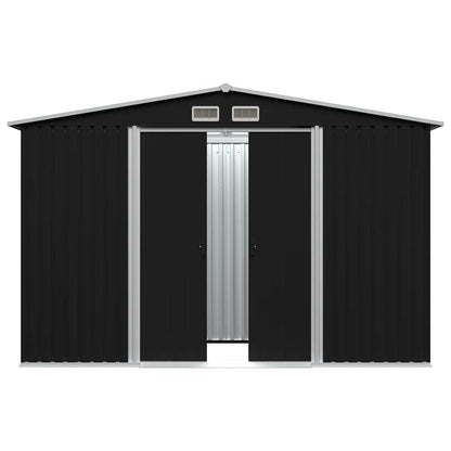 CHARMMA Outdoor Garden Storage Shed with Sliding Doors and Vents Galvanized Steel Outdoor Tool Shed Pool Supplies Organizer Anthracite for Patio, Backyard, Lawn 9'x7'x6'(W x D x H) 101.2"x80.7"x70.1"