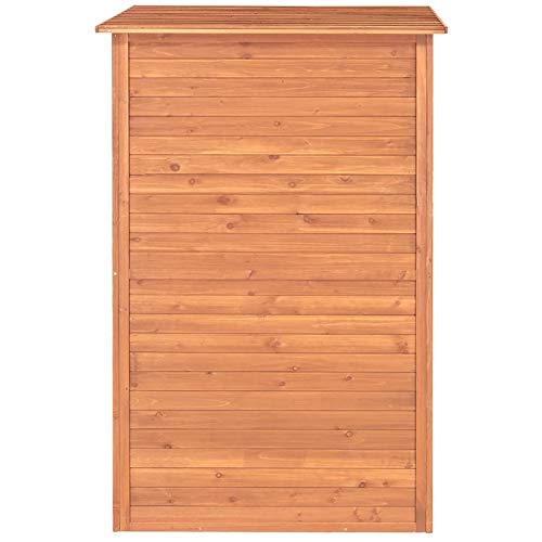 Leisure Season DSS8721 Abri de rangement profond avec table rabattable – Marron – Grand casier d'extérieur en bois pour pelouse, jardin, cour, porche – 2 étagères intérieures pour fournitures, outils – Organiseur résistant aux intempéries 