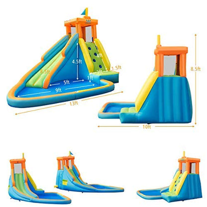 HONEY JOY Toboggan aquatique gonflable, maison gonflable géante pour parc aquatique, mur d'escalade, piscine à éclaboussures, toboggans aquatiques gonflables extérieurs pour enfants et adultes (sans ventilateur) sans ventilateur