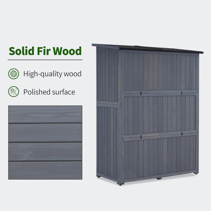 MCombo Armoire de Rangement Extérieure en Bois, Abri à Outils de Jardin avec Loquet, Armoire à Outils Extérieurs en Bois avec Portes Doubles pour Patio 1900 (Gris, Grand) Gris 