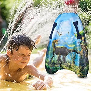 Inflatable Body Surfing Float Board Surf Rider for Slip and Slides Pool Water Game Portable Dual Boogie Board Wave Bodyboard Water Beach Fun Toy Double-Color Design for Kids and Adult 3020Inch Dinosaure