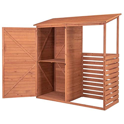 Leisure Season CFS7181 Abri de rangement combiné pour bois de chauffage et rangement – ​​Marron – Boîte de jardin en cèdre avec étagères, toit, portes – Grands casiers à bois – Patio, arrière-cour, terrasse, organisateur – Assemblage rapide 