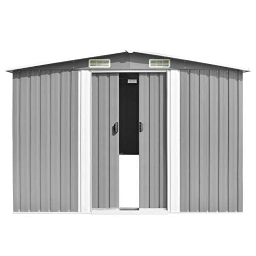 vidaXL Outdoor Storage Shed, Garden Shed, Metal Storage Shed, Backyard Shed for Patio Lawn Porch Bicycles Gardening Tools Lawn Mowers, Gray 101.2" x 192.5" x 71.3"