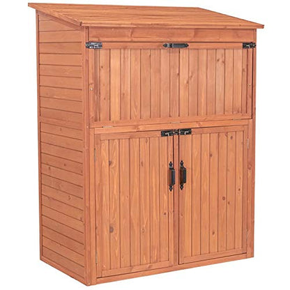 Leisure Season SCT1753 Armoire de rangement avec table rabattable – Marron – Grandes armoires verticales extérieures et intérieures pour jardinage, garage – Organiseur d'outils avec compartiments et étagères pour jardin, arrière-cour 