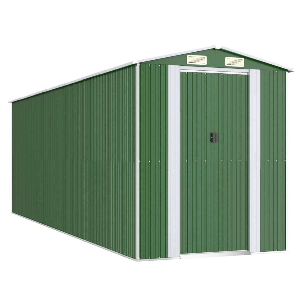 GOLINPEILO Abri de jardin extérieur en métal, grand hangar à outils utilitaire en acier, abri de jardin en acier avec doubles portes coulissantes, rangement utilitaire et outils, vert 75,6"x238,6"x87,8" 75,6"x238,6"x87,8" 