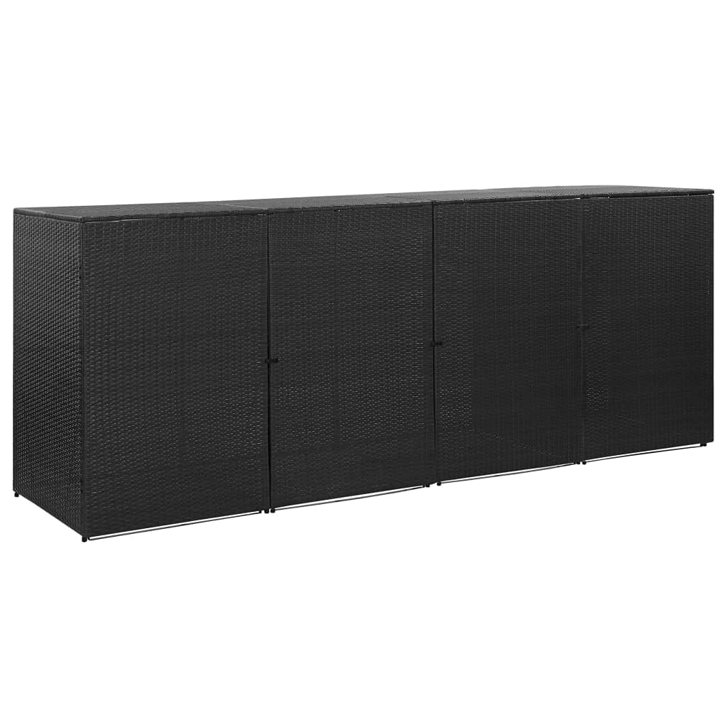 NusGear Quadruple Wheelie Bin Shed Black 120.1"x30.7"x47.2" Poly Rattan, Material: Poly Rattan, Powder-Coated Steel -737 120.1" x 30.7" x 47.2"