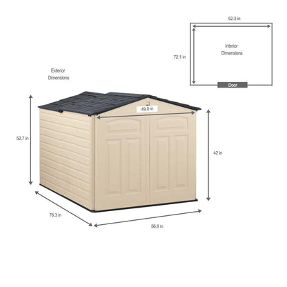 Rubbermaid Slide-Lid Resin Weather Resistant Outdoor Storage Shed, 6 x 3.75 feet, 96 cu. ft., Olive/Sandstone, for Garden/Backyard/Home/Pool Sandstone Slide Lid