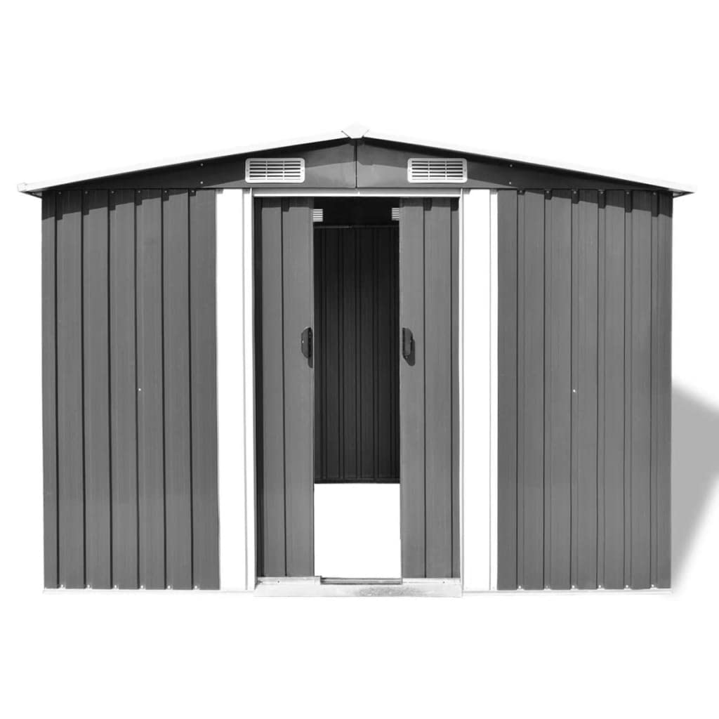 CHARMMA Outdoor Garden Storage Shed with Sliding Doors and Vents Galvanized Steel Outdoor Tool Shed Pool Supplies Organizer Gray for Patio, Backyard, Lawn 9'x7'x6'(W x D x H) 101.2"x80.7"x70.1"