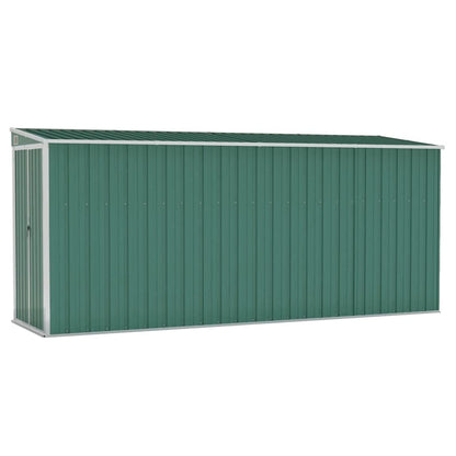 Gecheer Abri de jardin mural vert 46,5"x150,4"x70,1", abri de rangement extérieur avec porte en acier galvanisé, maison de rangement pour jardin, patio, pelouse 46,5 x 150,4 x 70,1 