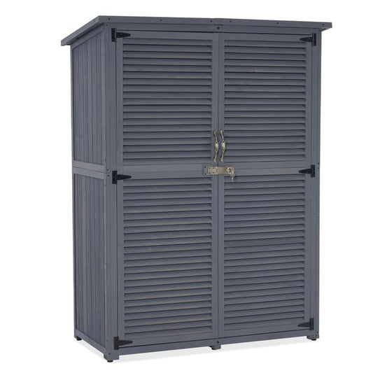 MCombo Outdoor Wooden Storage Cabinet, Garden Tool Shed with Latch, Outside Tools Wood Cabinet with Double Doors for Patio 1900 (Grey, Large) Gray