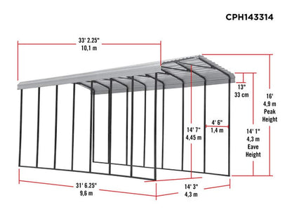 Abri d'auto Arrow, 14 pi x 33 pi x 14 pi Charbon 14' x 33' x 14' 