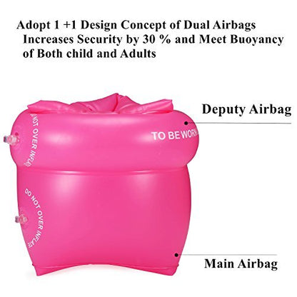 Wowelife Arm Floaties Brassards de natation gonflables Manches flottantes Anneaux de natation Brassards tubulaires pour enfants, tout-petits et adultes Rose-Large