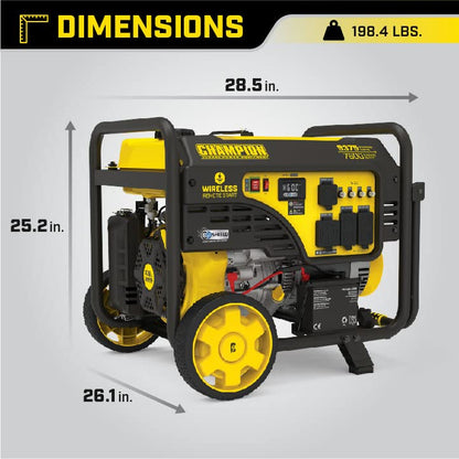 Champion Power Equipment 201182 Générateur portable à démarrage à distance de 9 375/7 500 watts avec CO Shield® 7 500 watts + démarrage à distance + kit de roues 