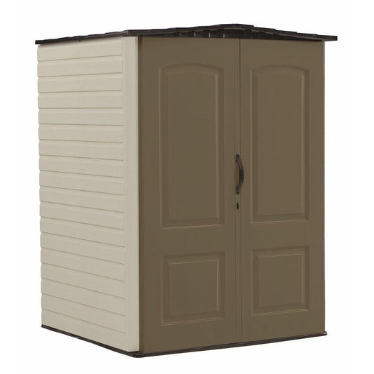 Rubbermaid Medium Vertical Resin Weather Resistant Outdoor Storage Shed, 5 ft. x 4 ft. , Putty/Canteen Brown, for Garden/Backyard/Home/Pool 5'x4'