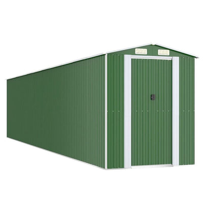 GOLINPEILO Abri de jardin extérieur en métal, grand hangar à outils utilitaire en acier, abri de jardin en acier avec doubles portes coulissantes, rangement utilitaire et outils, vert 75,6"x369,3"x87,8" 75,6"x369,3"x87,8" 