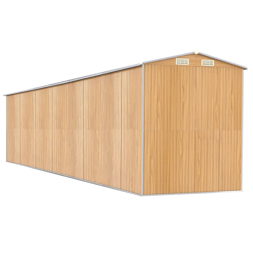 GOLINPEILO Abri de jardin extérieur en métal, grand hangar à outils utilitaire en acier, abri de jardin en acier avec doubles portes coulissantes, rangement utilitaire et outils, marron clair 75,6"x369,3"x87,8" 75,6"x369,3"x87,8" 