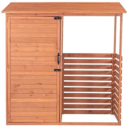 Leisure Season CFS7181 Abri de rangement combiné pour bois de chauffage et rangement – ​​Marron – Boîte de jardin en cèdre avec étagères, toit, portes – Grands casiers à bois – Patio, arrière-cour, terrasse, organisateur – Assemblage rapide 