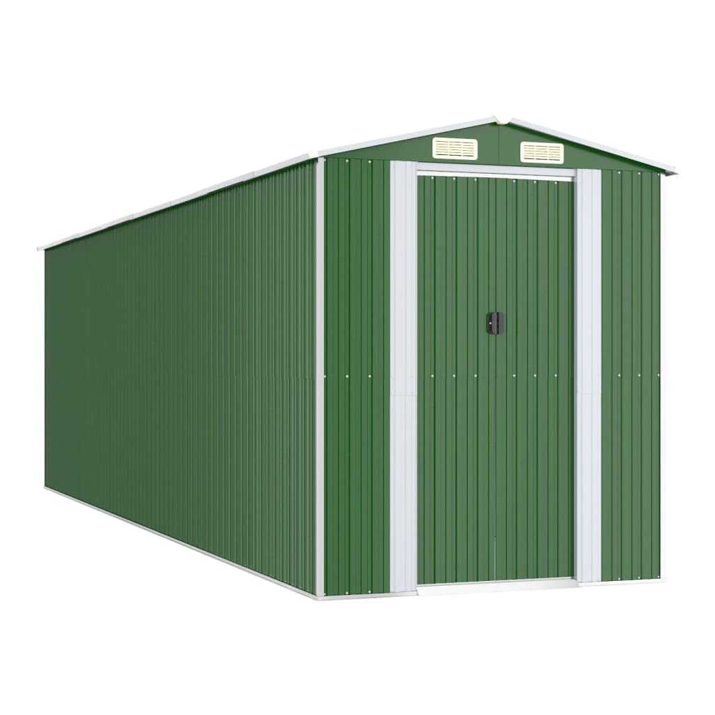 GOLINPEILO Abri de jardin extérieur en métal, grand hangar à outils utilitaire en acier, abri de jardin en acier avec doubles portes coulissantes, rangement utilitaire et outils, vert 75,6"x271,3"x87,8" 75,6"x271,3"x87,8" 