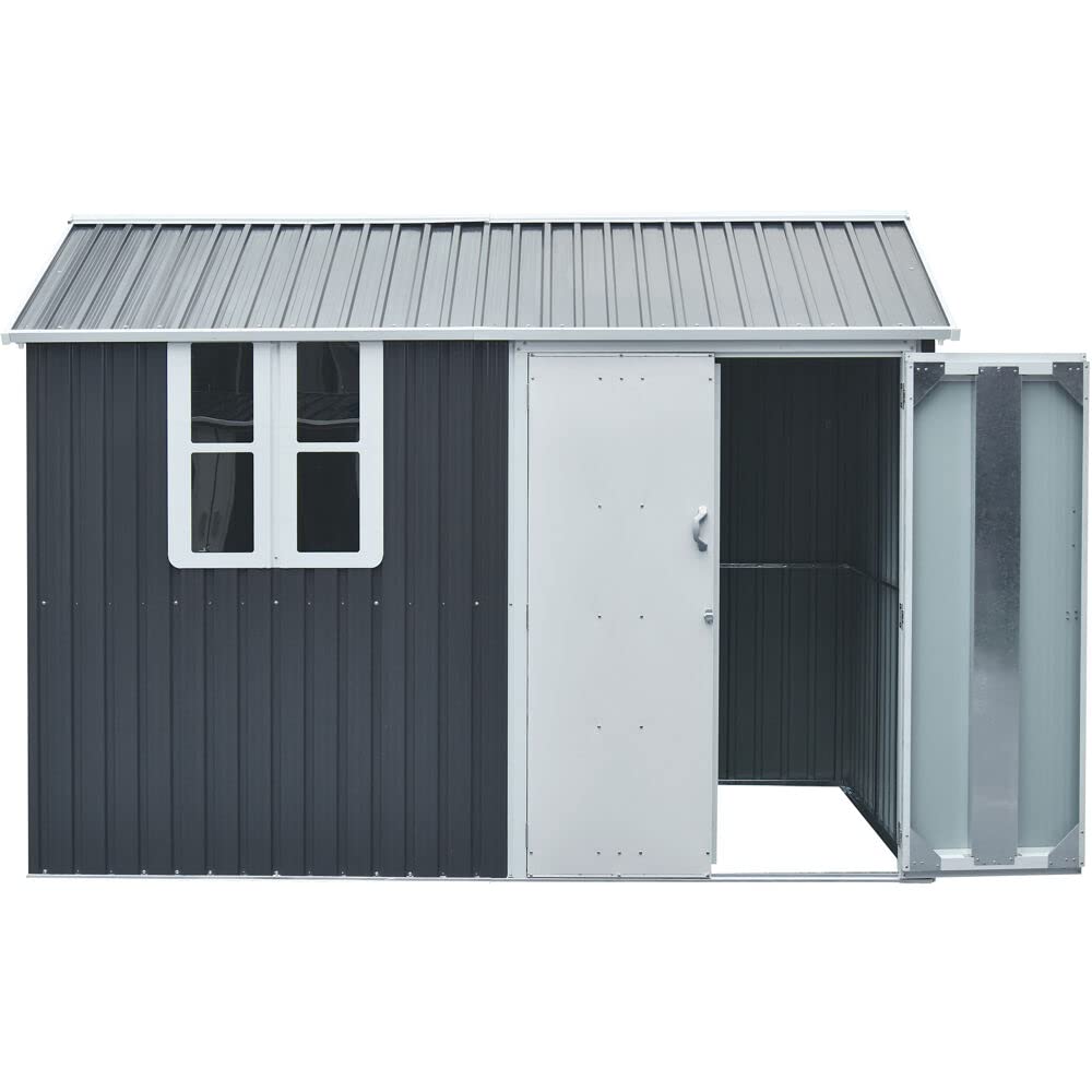 Hanover Nordic Storage Shed with Window | Galvanized Steel | Sliding Bolt Lock | 6-Ft. x 8-Ft. x 7-Ft. | Dark Gray | HANNORDICSHD-GW Steel Nordic Storage Shed