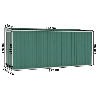 vidaXL Abri de rangement, abri de jardin mural avec portes doubles verrouillables, abri de rangement extérieur pour pelouse de patio, acier galvanisé vert 46,5" x 150,4" x 70,1" 