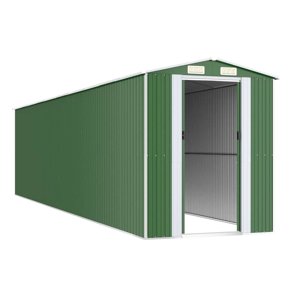 GOLINPEILO Abri de jardin extérieur en métal, grand hangar à outils utilitaire en acier, abri de jardin en acier avec doubles portes coulissantes, rangement utilitaire et outils, vert 75,6"x336,6"x87,8" 75,6"x336,6"x87,8" 