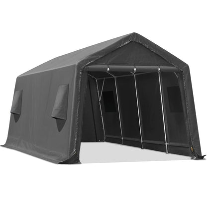 ADVANCE OUTDOOR 10X20 ft Carport Heavy Duty Outdoor Patio Anti-Snow Portable Canopy Storage Shelter Shed with 2 Rolled up Zipper Doors & Vents for Snowmobile Garden Tools, Gray, (8808DGY-1) 10'x20' Dark Gray