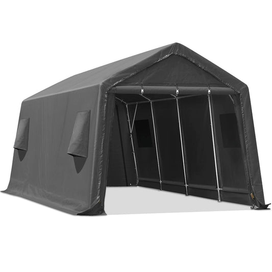 ADVANCE OUTDOOR Abri de voiture robuste de 3 x 6 m pour patio extérieur, anti-neige, auvent de rangement portable avec 2 portes à fermeture éclair enroulées et aérations pour outils de jardin de motoneige, gris (8808DGY-1) 10' x 20' gris foncé 