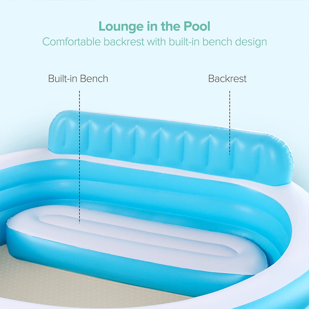 Inflatable Swimming Pool Center with Backrest and Bench, Blue, 88.5" x 85" x 20"