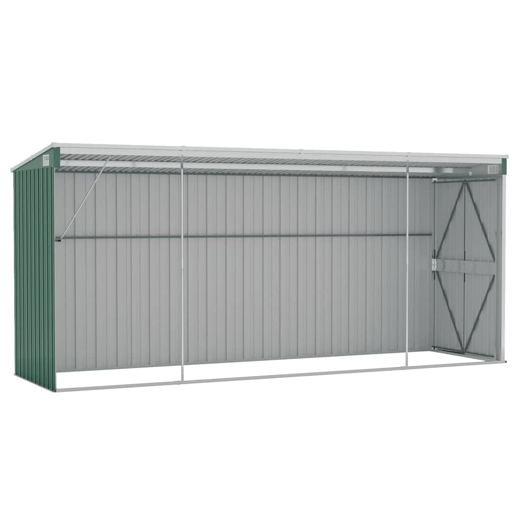 vidaXL Abri de rangement, abri de jardin mural avec portes doubles verrouillables, abri de rangement extérieur pour pelouse de patio, acier galvanisé vert 46,5" x 150,4" x 70,1" 