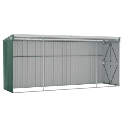 vidaXL Abri de rangement, abri de jardin mural avec portes doubles verrouillables, abri de rangement extérieur pour pelouse de patio, acier galvanisé vert 46,5" x 150,4" x 70,1" 