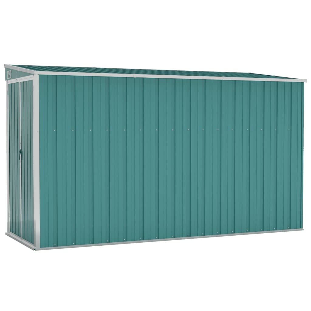 vidaXL Abri de rangement, abri de jardin mural avec portes doubles verrouillables, abri de rangement extérieur pour pelouse de patio, acier galvanisé vert 46,5" x 113,4" x 70,1" 