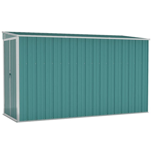 vidaXL Abri de rangement, abri de jardin mural avec portes doubles verrouillables, abri de rangement extérieur pour pelouse de patio, acier galvanisé vert 46,5" x 113,4" x 70,1" 