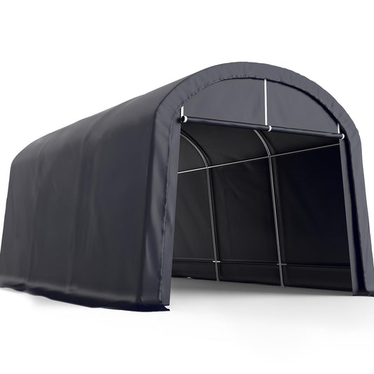 KING BIRD 10' x 15' Round Style Garage Shelter Anti-Snow Heavy Duty Storage Shelter Carport Portable Canopy Storage Shelter Shed for Boat, Patio Furniture and Lawn Mower-Dark Gray 10'X15' Dark Gray