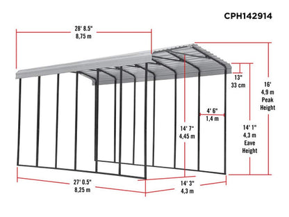 Abri d'auto Arrow, 14 pi x 29 pi x 14 pi Charbon 14' x 29' x 14' 