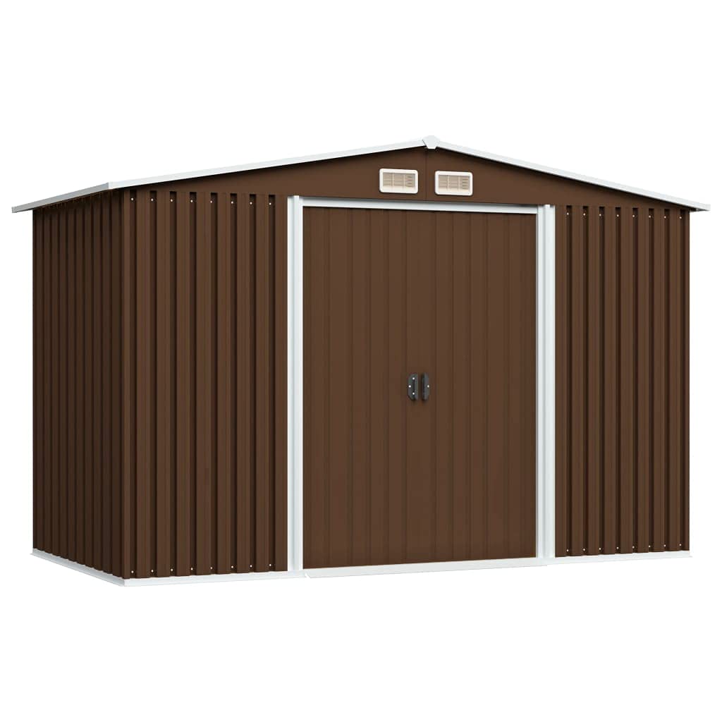 CHARMMA Outdoor Garden Storage Shed with Sliding Doors and Vents Galvanized Steel Outdoor Tool Shed Pool Supplies Organizer Brown for Patio, Backyard, Lawn 9'x7'x6'(W x D x H) 101.2"x80.7"x70.1"