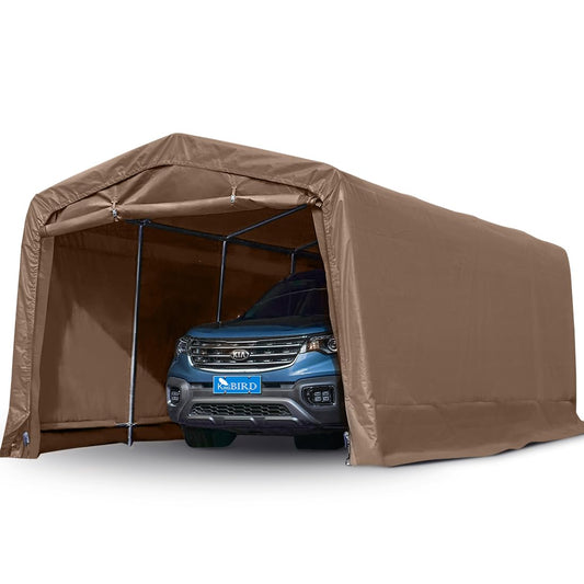 KING BIRD 10' x 20' Heavy Duty Anti-Snow Carport Tent Car Canopy Car Tent Outdoor Instant Garage with Reinforced Ground Bars-Brown 10'X20' Brown