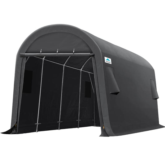 ADVANCE OUTDOOR Abri de voiture robuste de 3 x 6 m pour patio extérieur, anti-neige, grand espace, auvent de rangement avec 2 portes à fermeture éclair enroulées et aérations pour outils de jardin de motoneige, gris foncé 3 x 6 m 