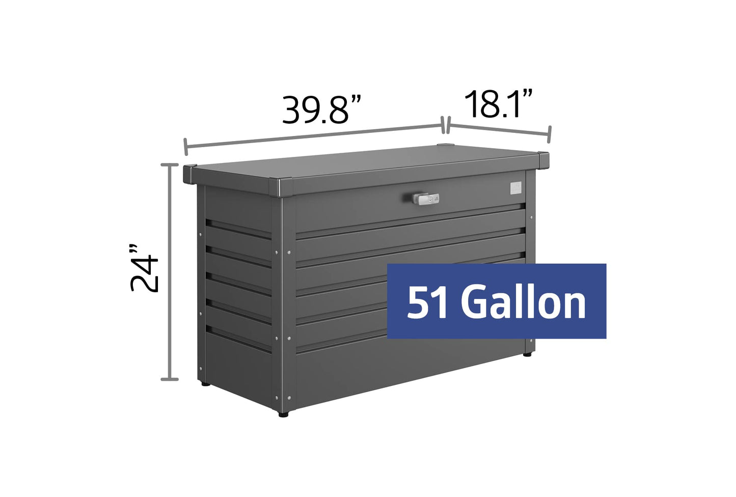 Biohort Loisirs 51 Gal. Coffre de terrasse en acier métallisé gris foncé 40 po x 18 po x 24 po avec élévateur hydraulique à fermeture douce (51 gallons) 51 gallons 