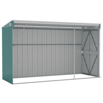 vidaXL Abri de rangement, abri de jardin mural avec portes doubles verrouillables, abri de rangement extérieur pour pelouse de patio, acier galvanisé vert 46,5" x 113,4" x 70,1" 