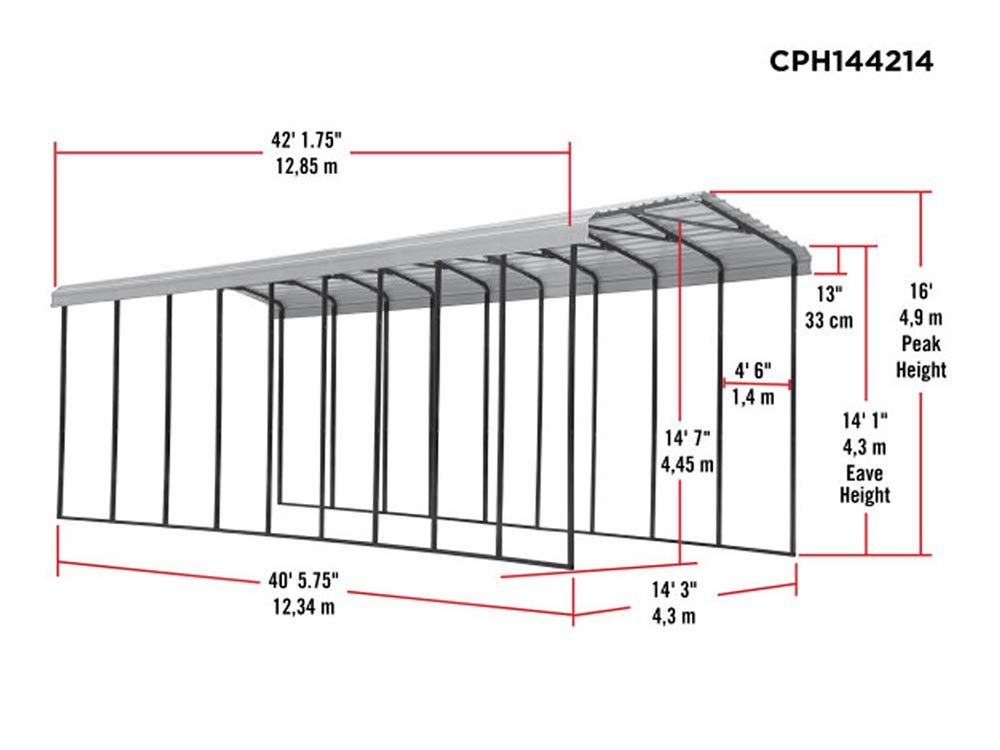 Abri d'auto Arrow, 14 pi x 42 pi x 14 pi Charbon 14' x 42' x 14' 