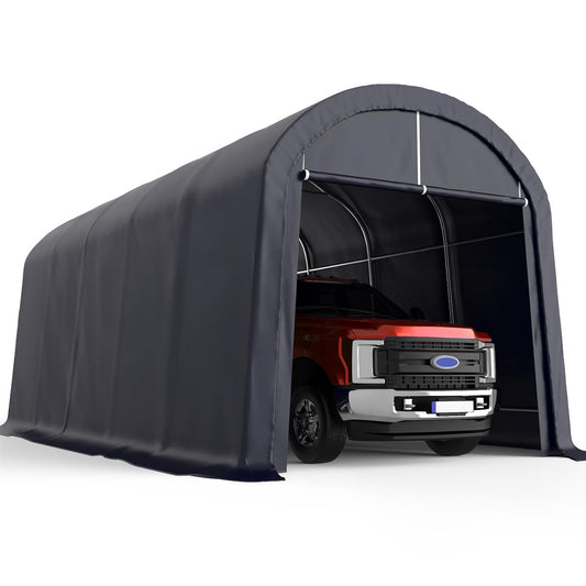 KING BIRD 12' x 20' Heavy Duty Round Style Carport for SUV, Full-Size Truck and Boat, Anti-Snow Car Canopy Outdoor Boat Shelter with Reinforced Ground Bars 12'X20' Dark Gray