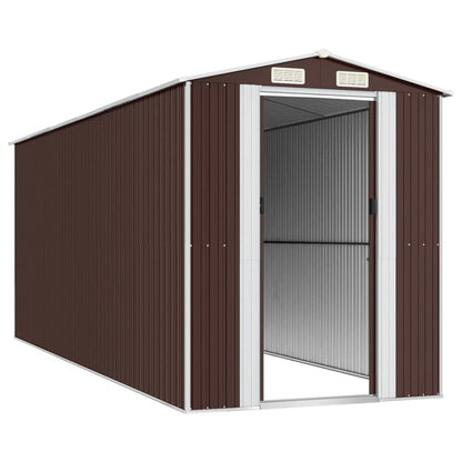 GOLINPEILO Abri de jardin extérieur en métal, grand hangar à outils utilitaire en acier, abri de jardin en acier avec doubles portes coulissantes, rangement utilitaire et outils, marron foncé 75,6"x205,9"x87,8" 75,6"x205,9"x87,8" 