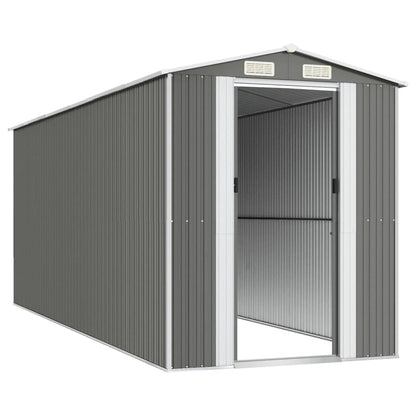 GOLINPEILO Outdoor Garden Shed with Sliding Doors and Vents Galvanized Steel Outdoor Tool Shed Pool Supplies Organizer Outside Shed for Yard Backyard Lawn Mower, Light Gray 75.6"x205.9"x87.8" 75.6"x205.9"x87.8"